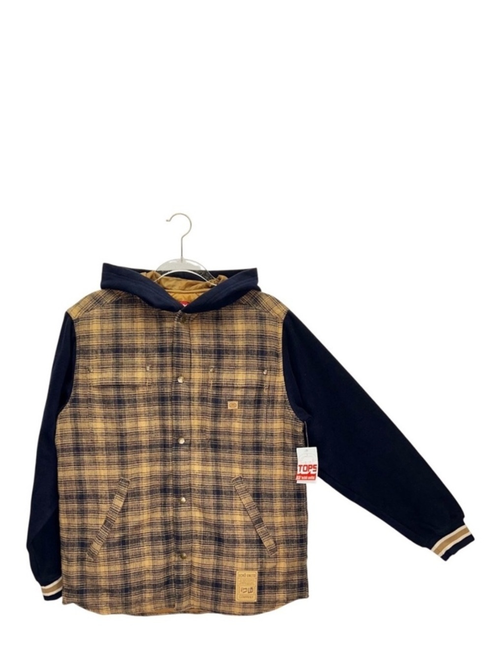 Ecko Unltd Boys Hooded Flannel Quilted Jacket Size Medium Blue Tan Plaid New NWT